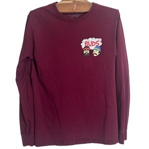 Cheech & Chong Long Sleeve Shirt Mens Small Burgundy Buds Graphic Tee
